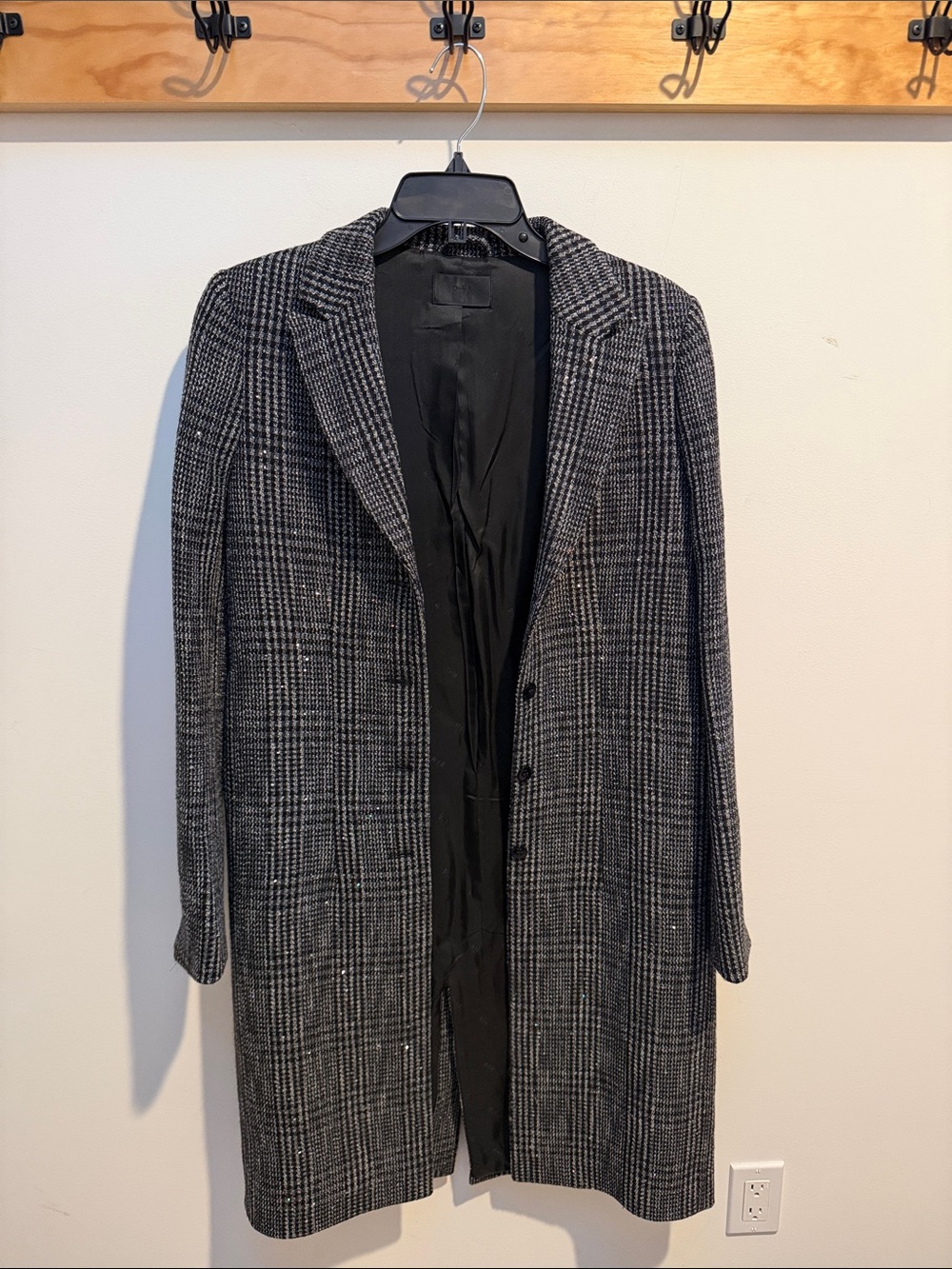 RtA Black and Gray Plaid Long Trench Coat